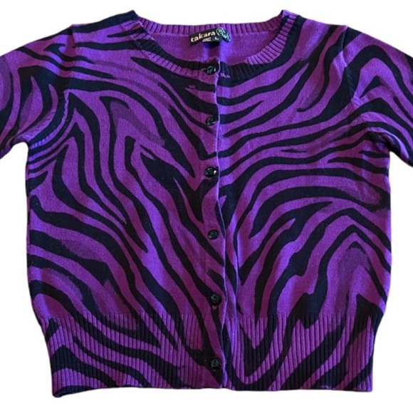 Takara Girls 3/4 Sleeve Sweater Black Purple Zebra Print - Picture 4 of 6